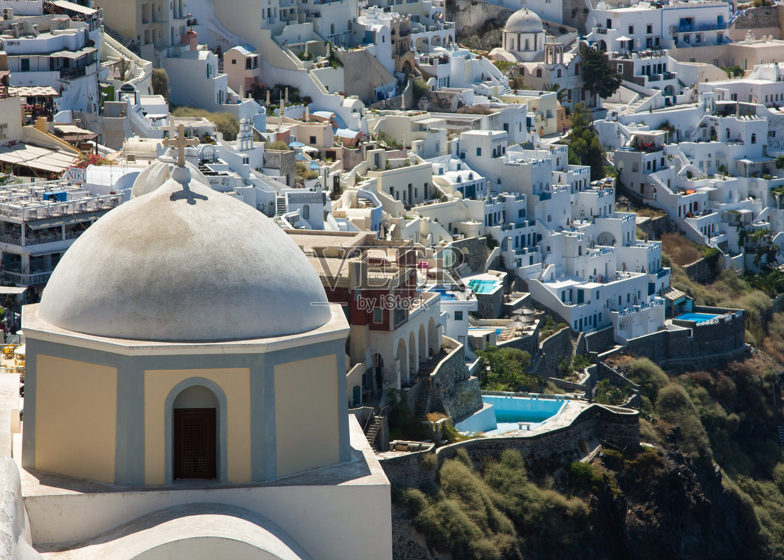 希腊圣托里尼的教堂照片摄影图片