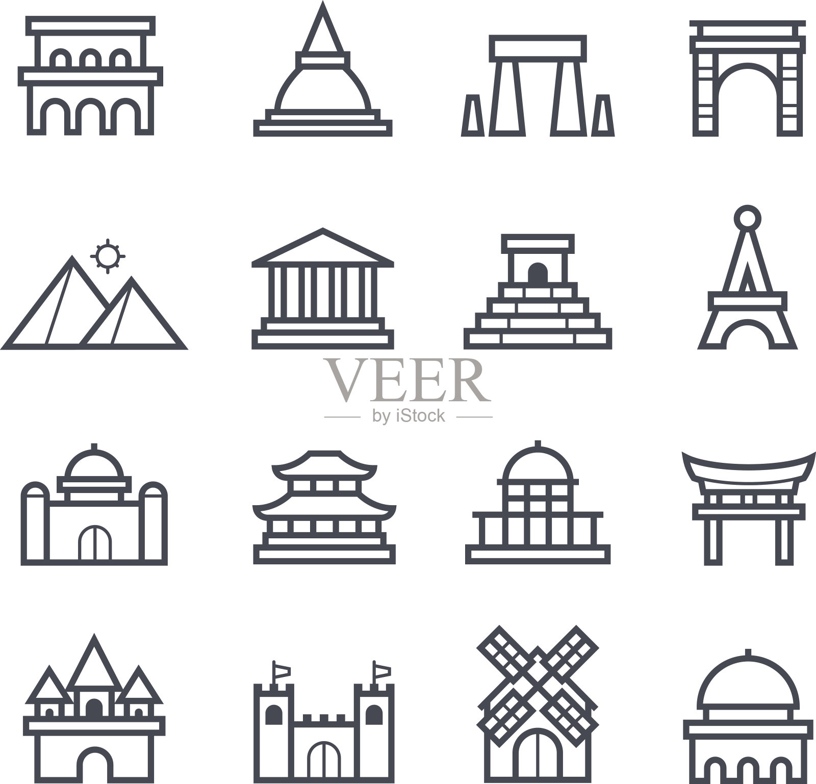 地标图标粗体描边插画图片素材