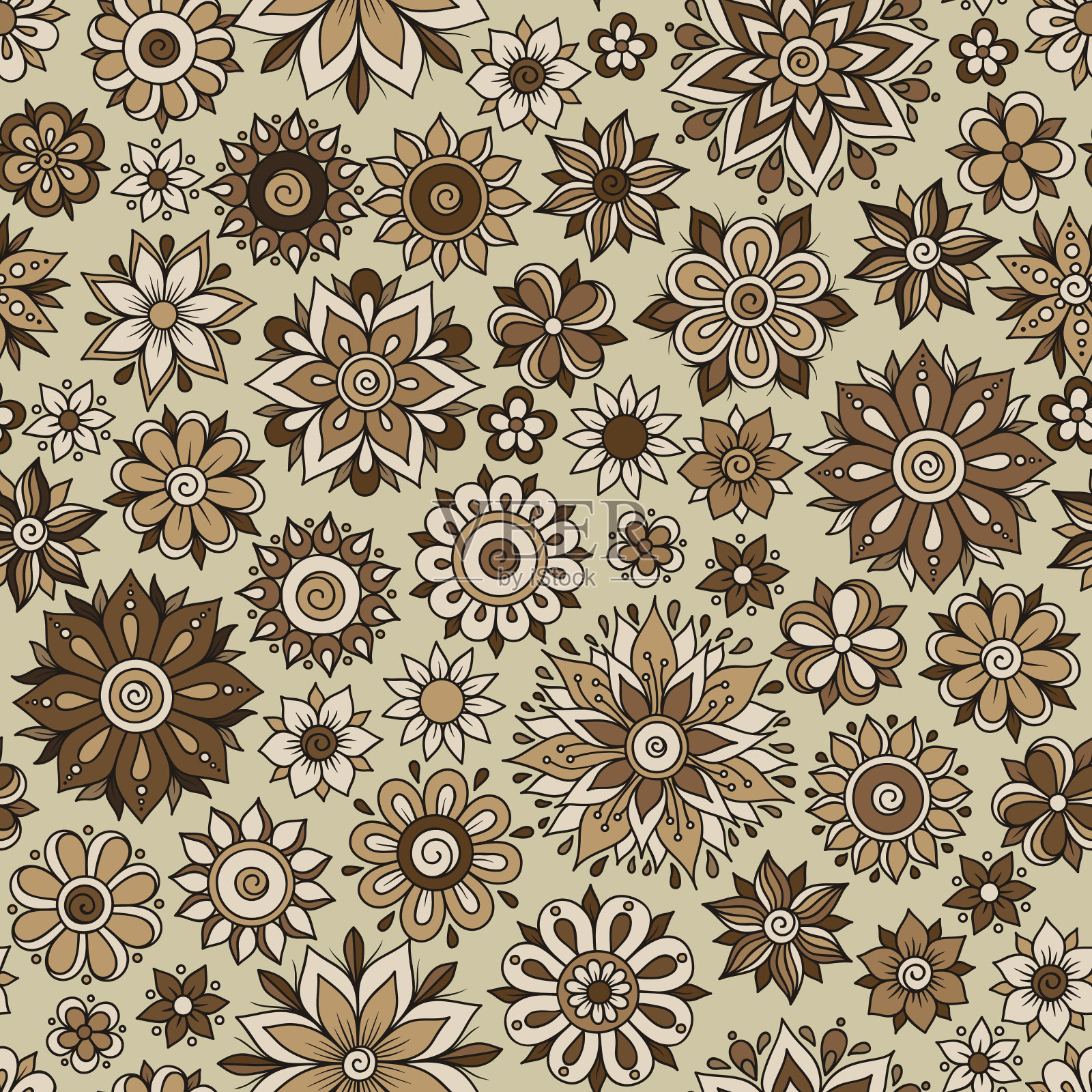 向量无缝花图案与花和叶插画图片素材