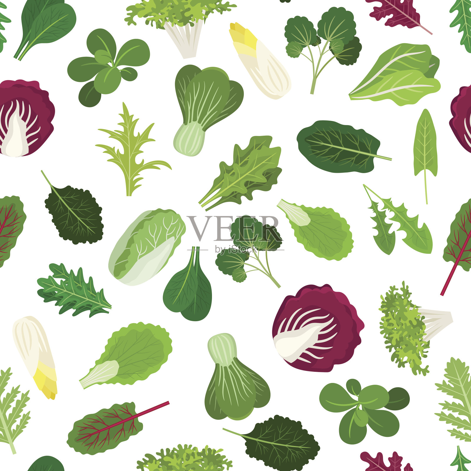 沙拉蔬菜叶无缝图案插画图片素材