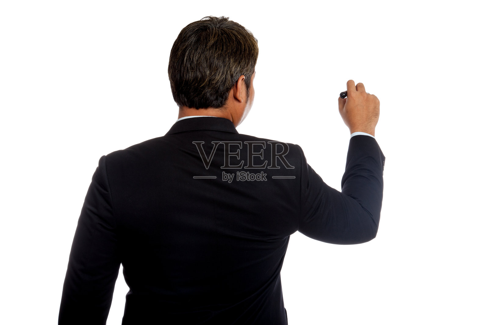 背面的亚洲商人在白板上写字照片摄影图片