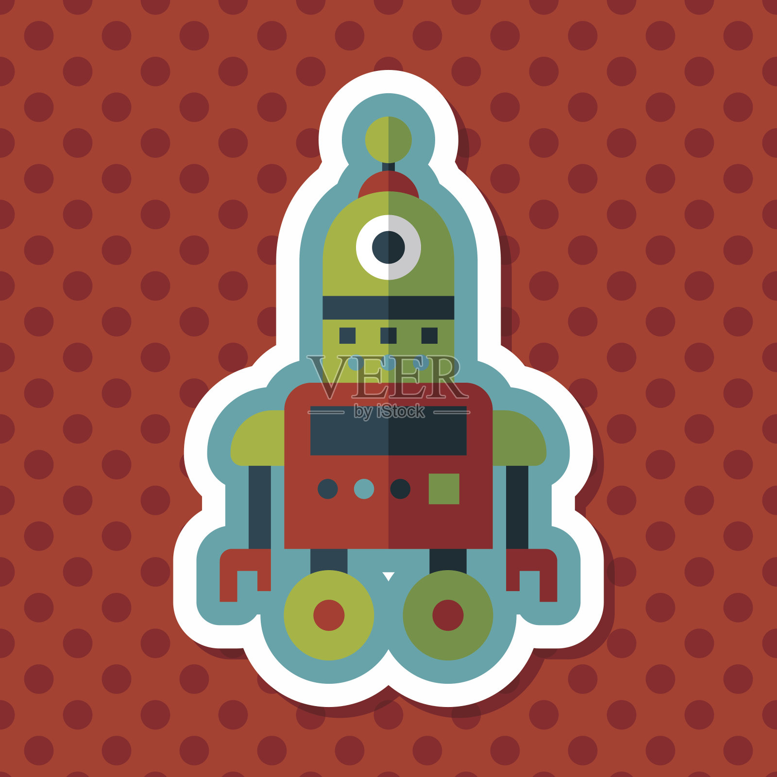 机器人概念平面图标与长影子，eps10插画图片素材