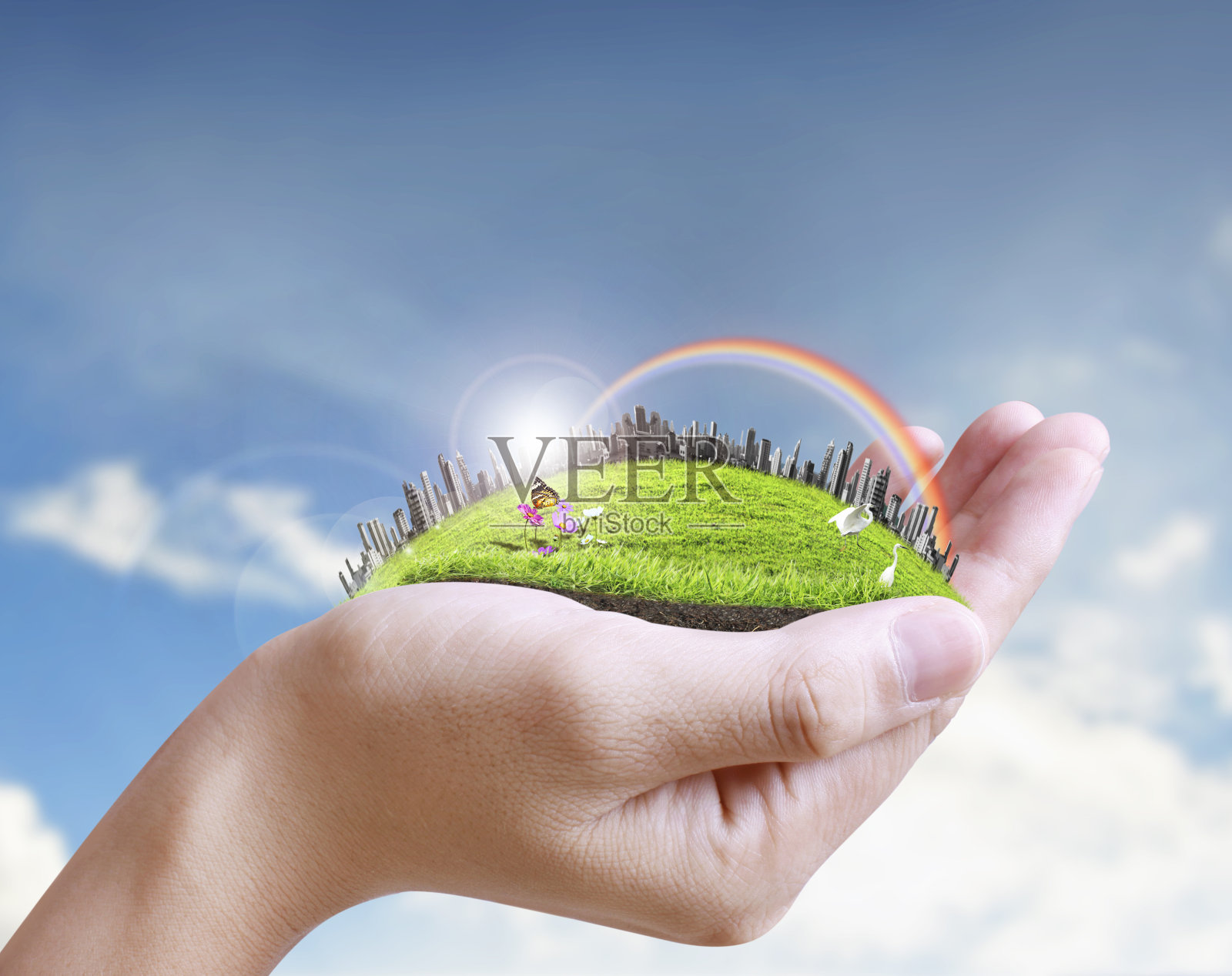 人类牵手城市照片摄影图片