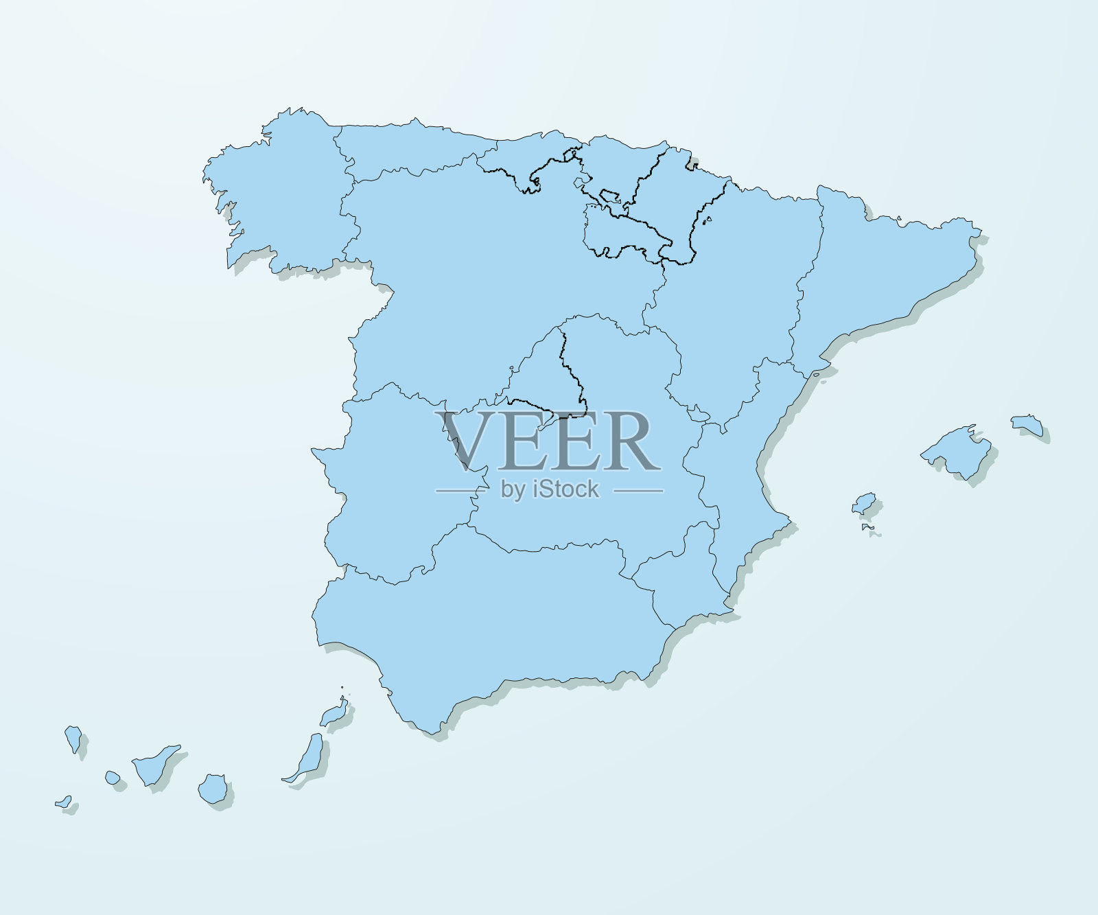 西班牙地图上的蓝色背景向量插画图片素材