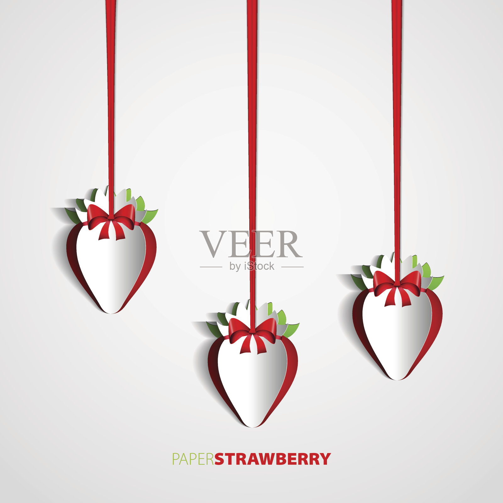 一套剪纸草莓挂在弓上插画图片素材