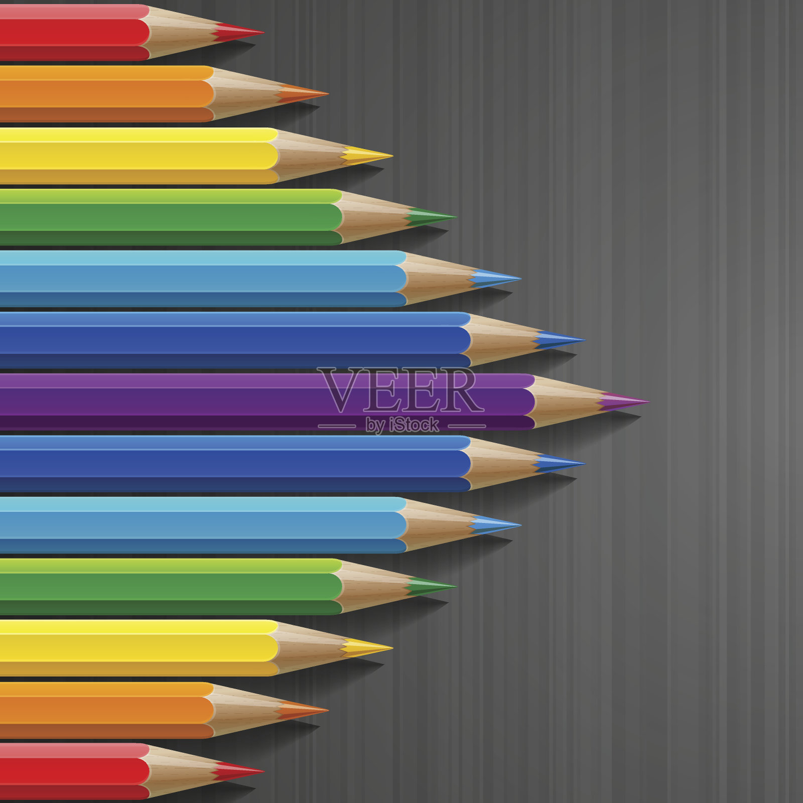 箭头形状的彩虹彩色铅笔与现实的阴影上插画图片素材