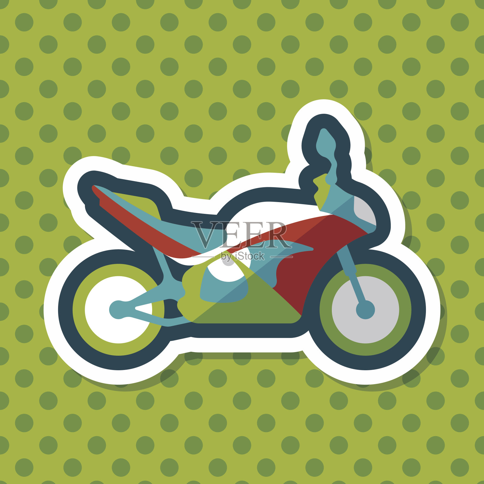 交通摩托车平面图标与长影子，eps10插画图片素材