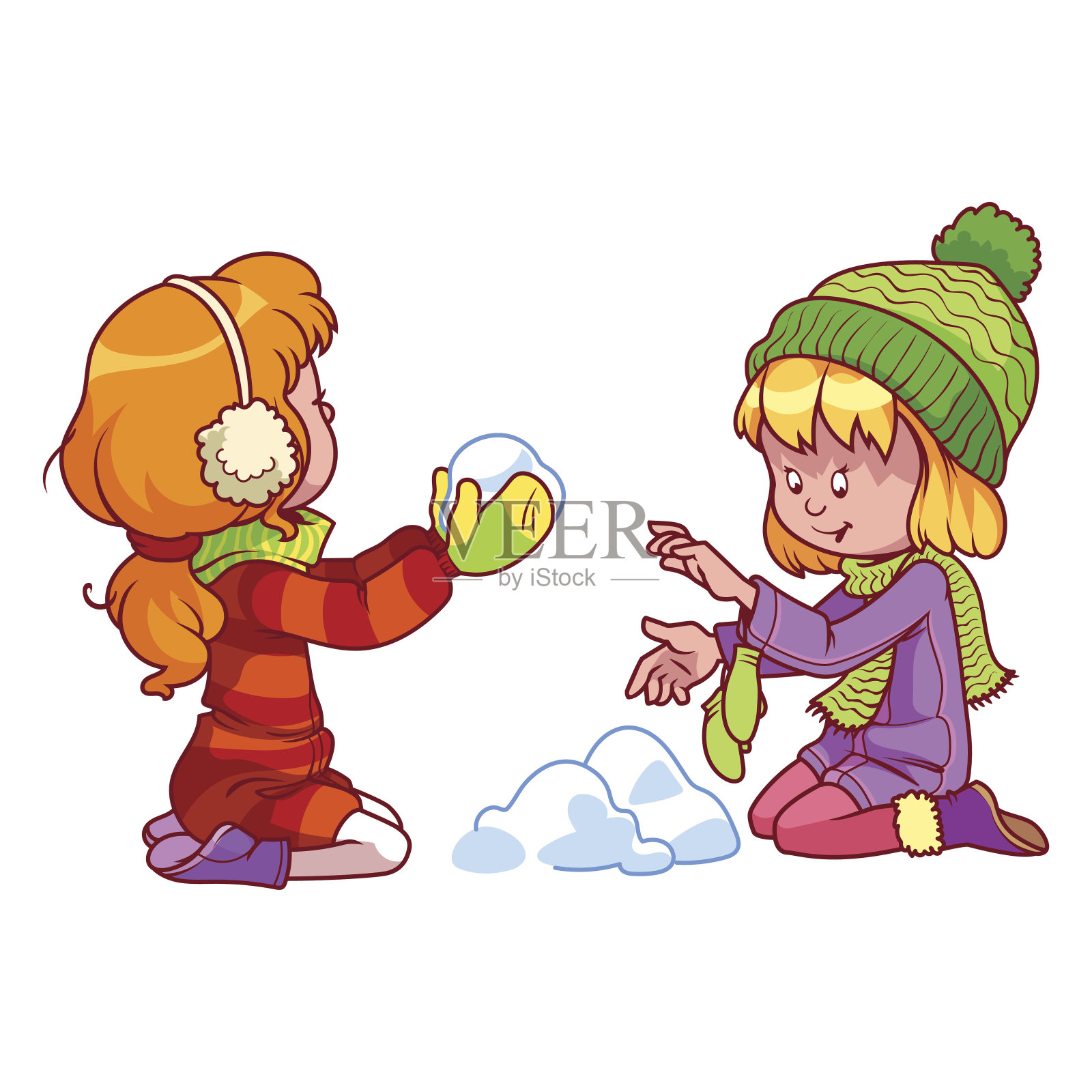 两个女孩在玩雪设计元素图片