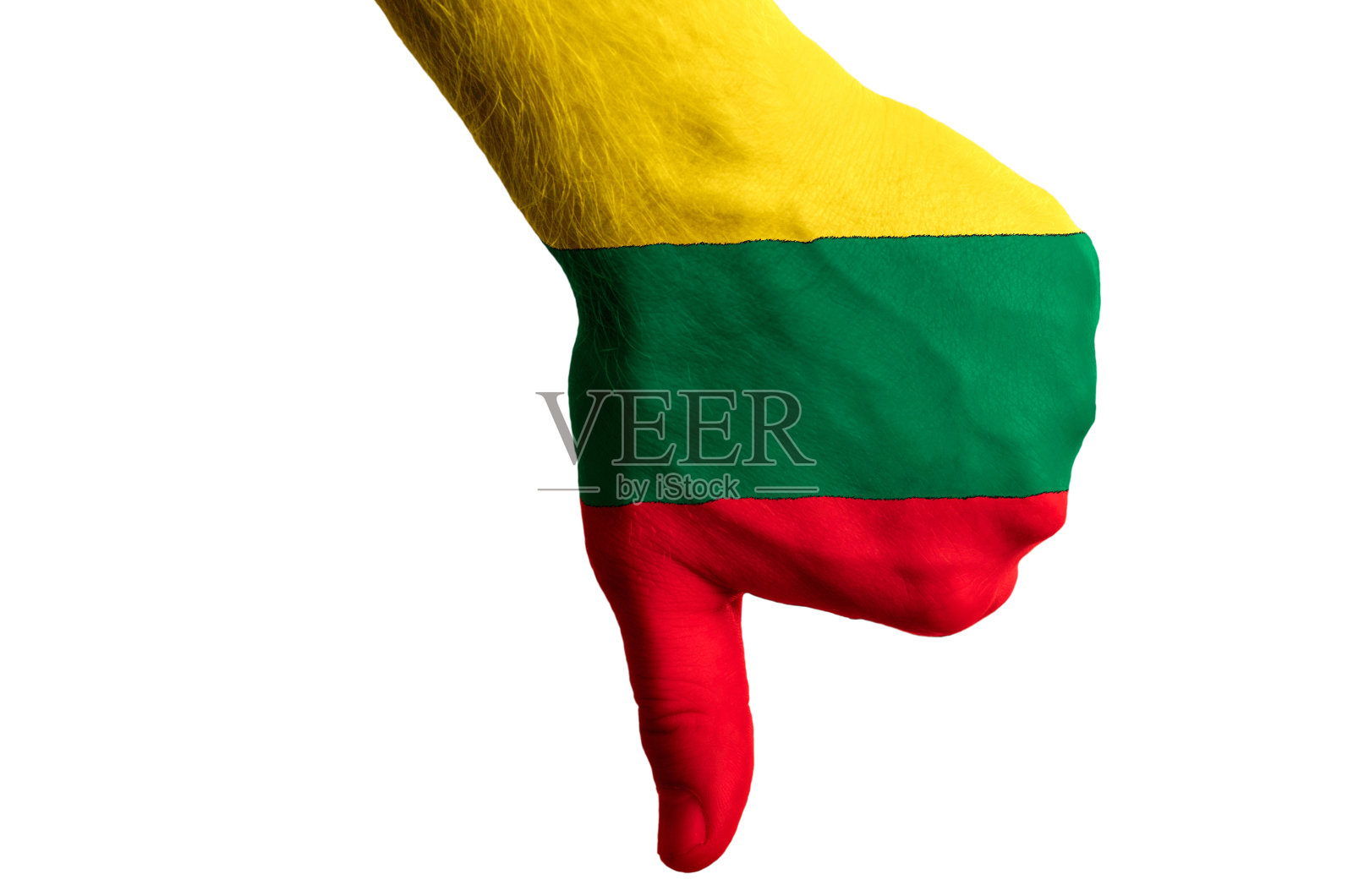 立陶宛国旗上的拇指向下的手势表示失败照片摄影图片