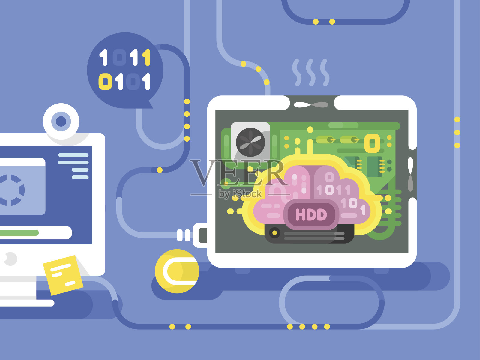 大脑硬盘平插画图片素材