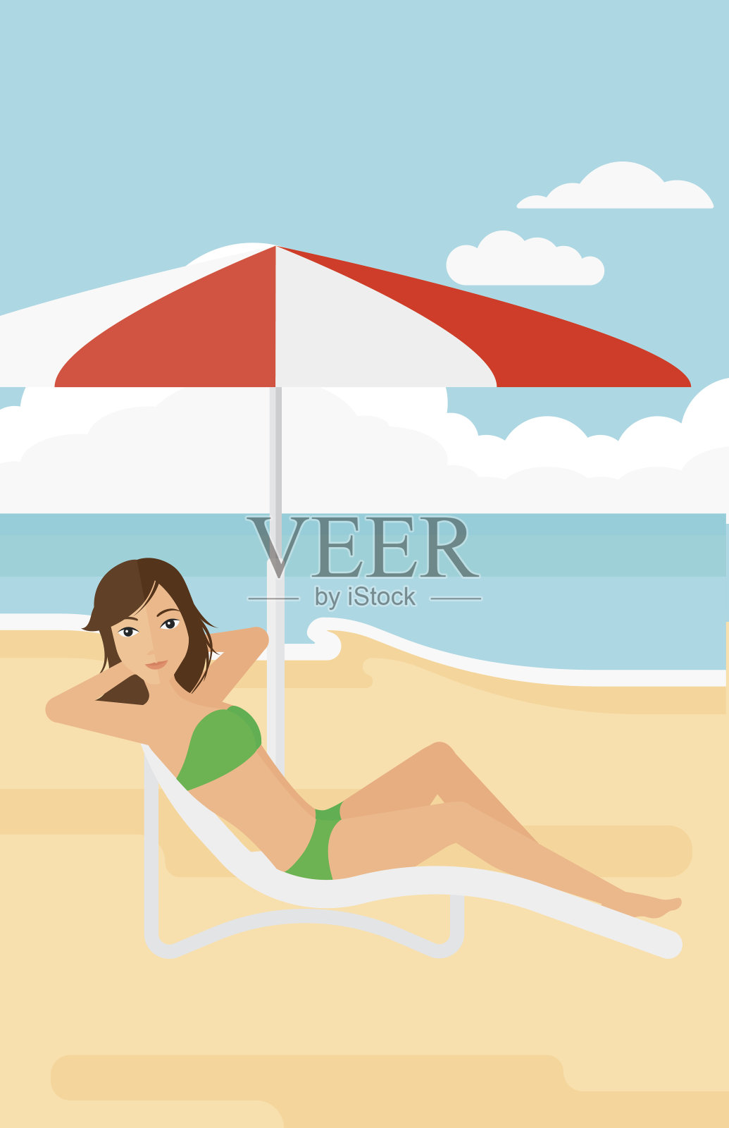 坐在躺椅里的女人插画图片素材