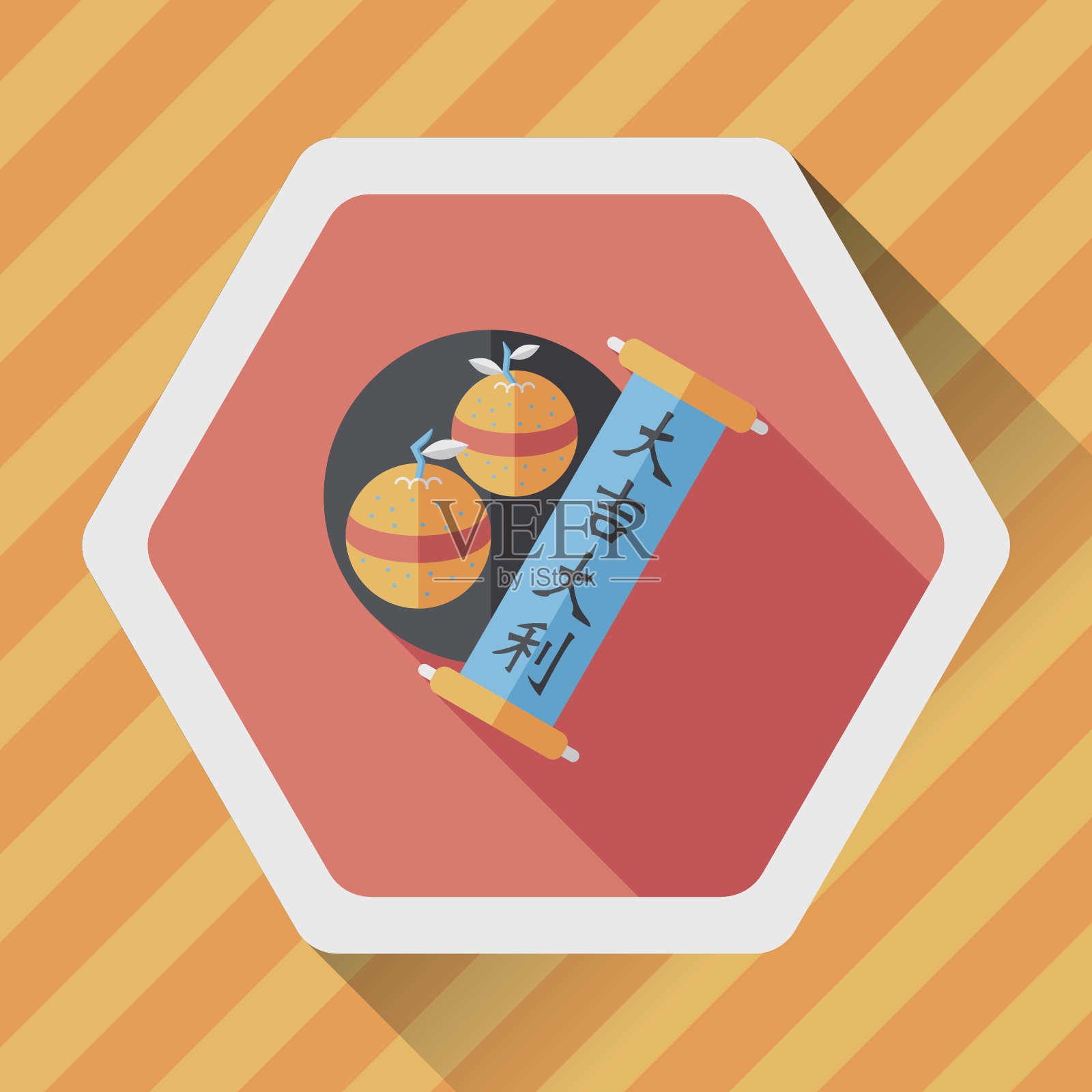 中国新年扁平图标与长影子，eps10插画图片素材