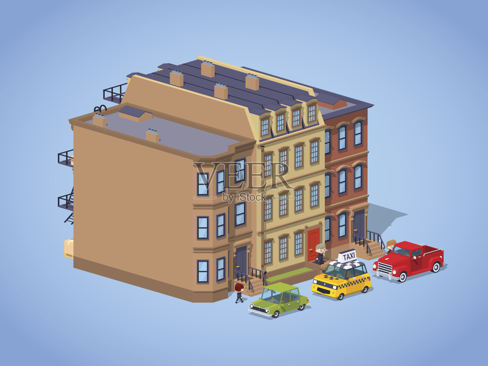 低聚褐石城房子插画图片素材