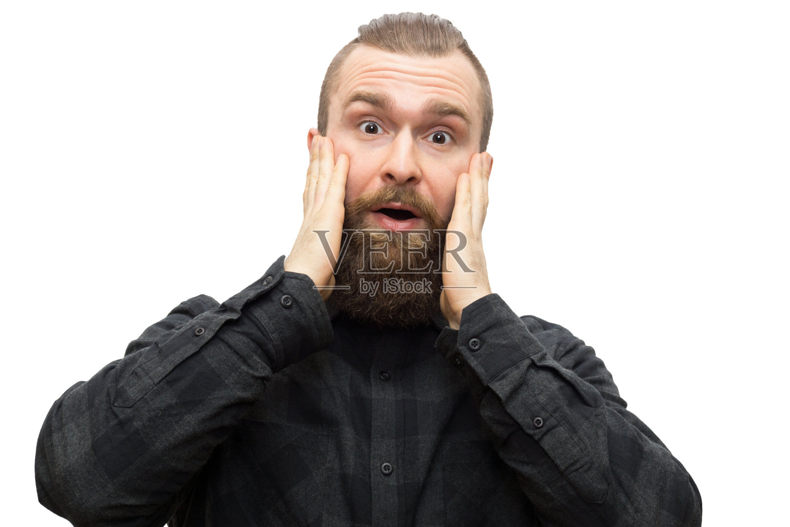 白背景上的大胡子男人照片摄影图片