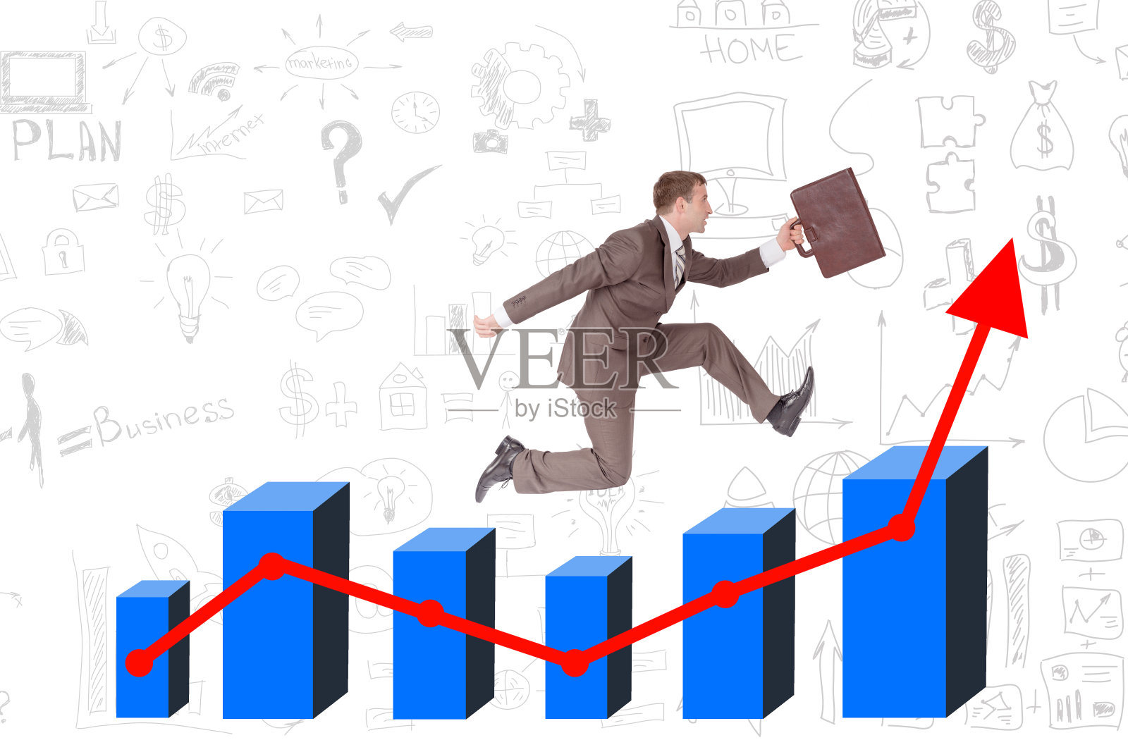 图上是带着箱子跑步的人照片摄影图片