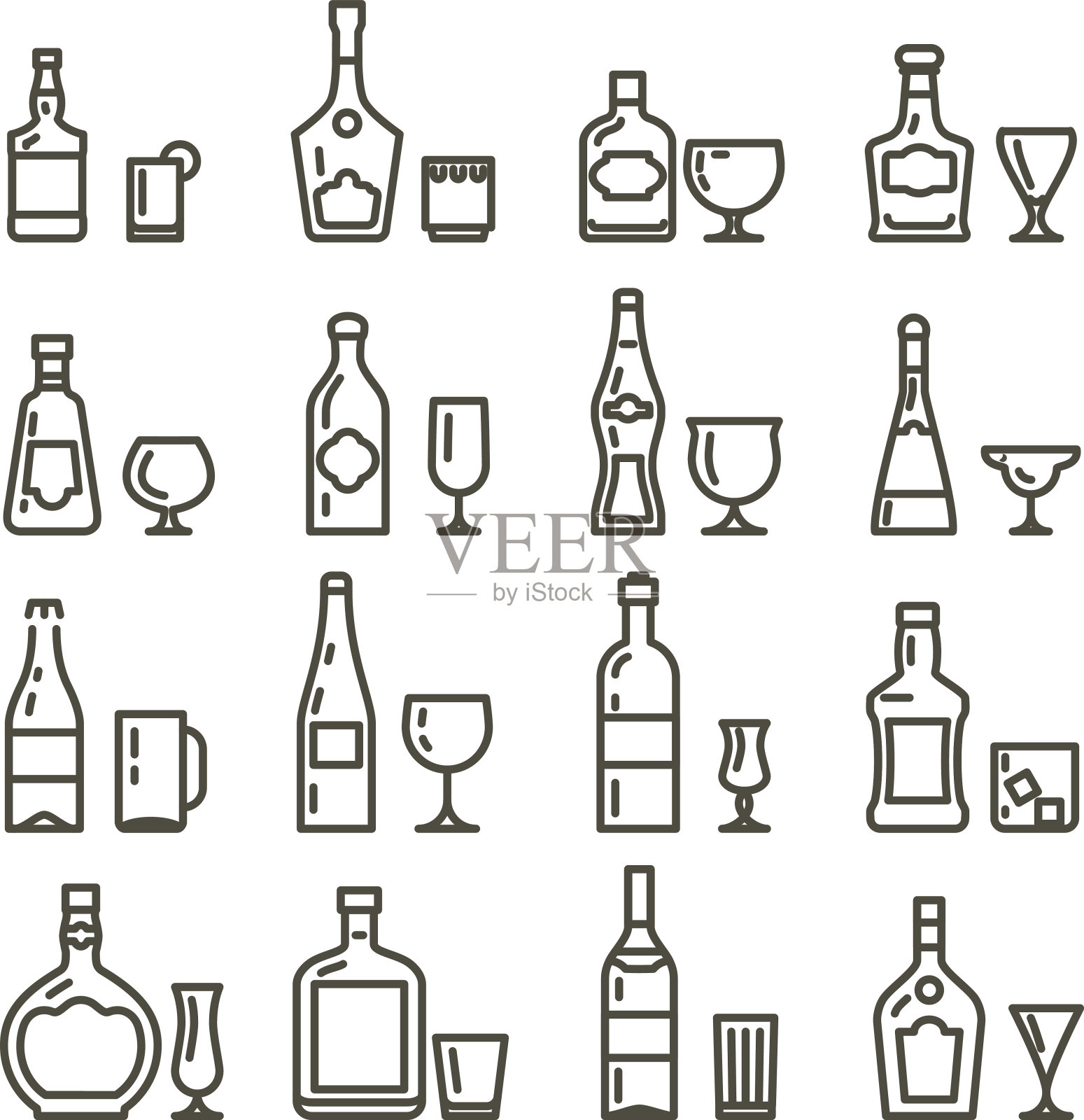 酒精饮料艺术图标或酒精饮料细线标志图标素材