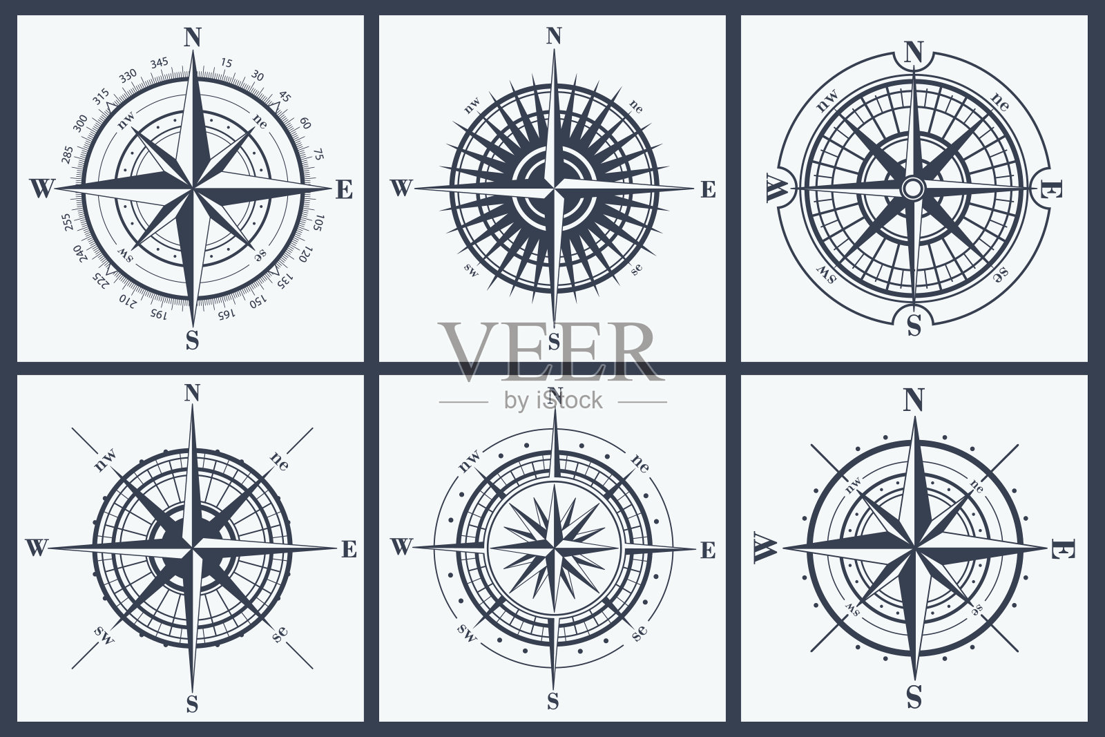一套罗盘玫瑰或风玫瑰设计元素图片