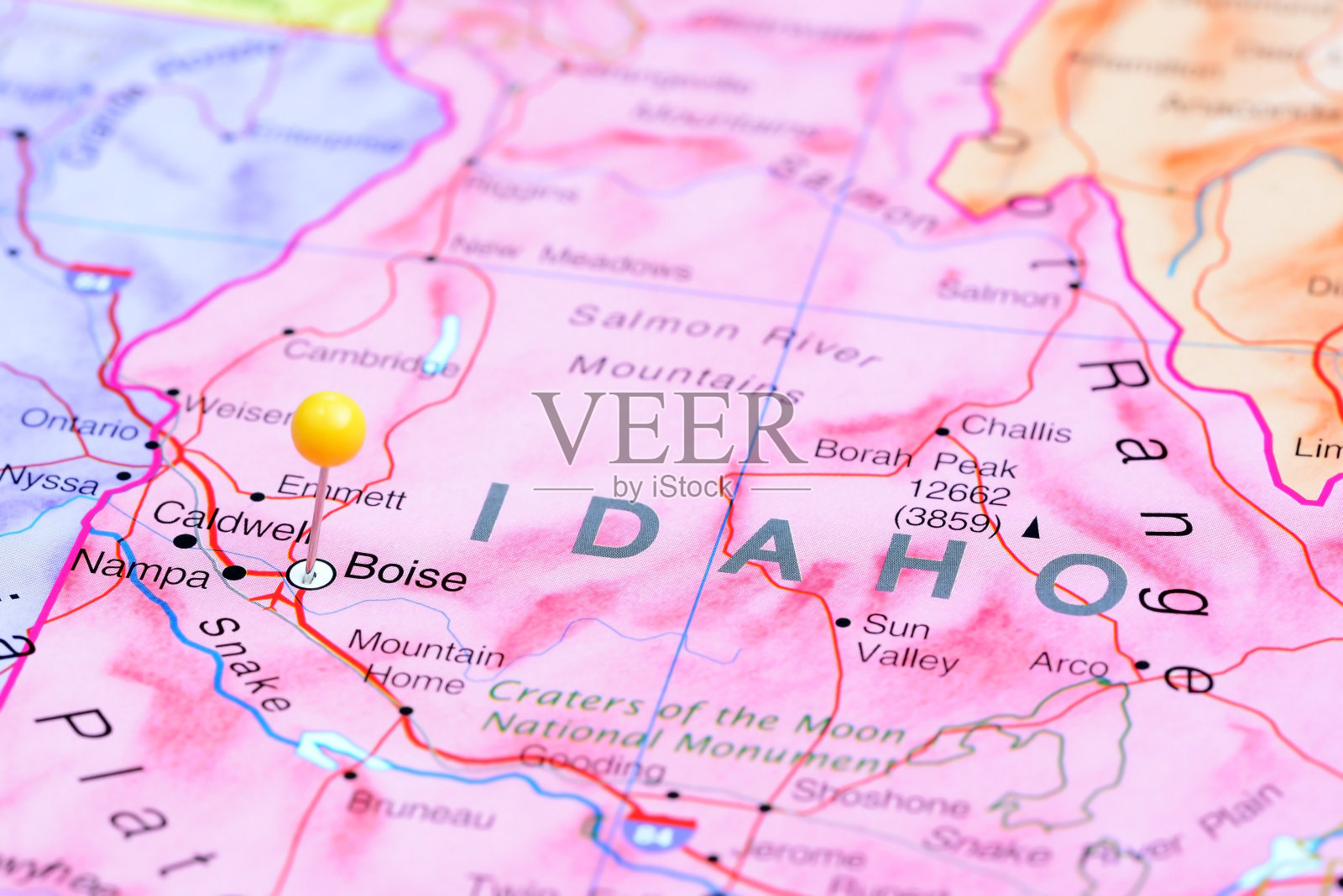 博伊西被钉在美国地图上照片摄影图片