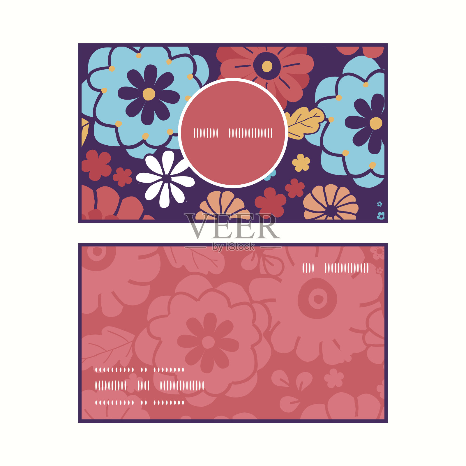 矢量彩色花束鲜花垂直圆框图案名片插画图片素材