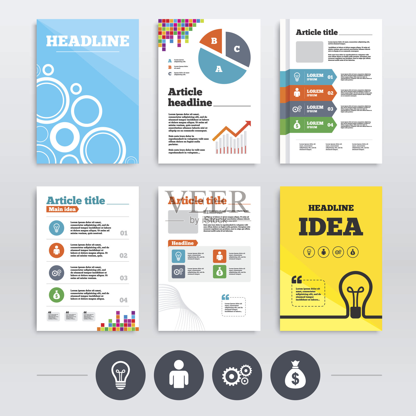 业务的迹象。人类和灯泡的创意图标。设计模板素材