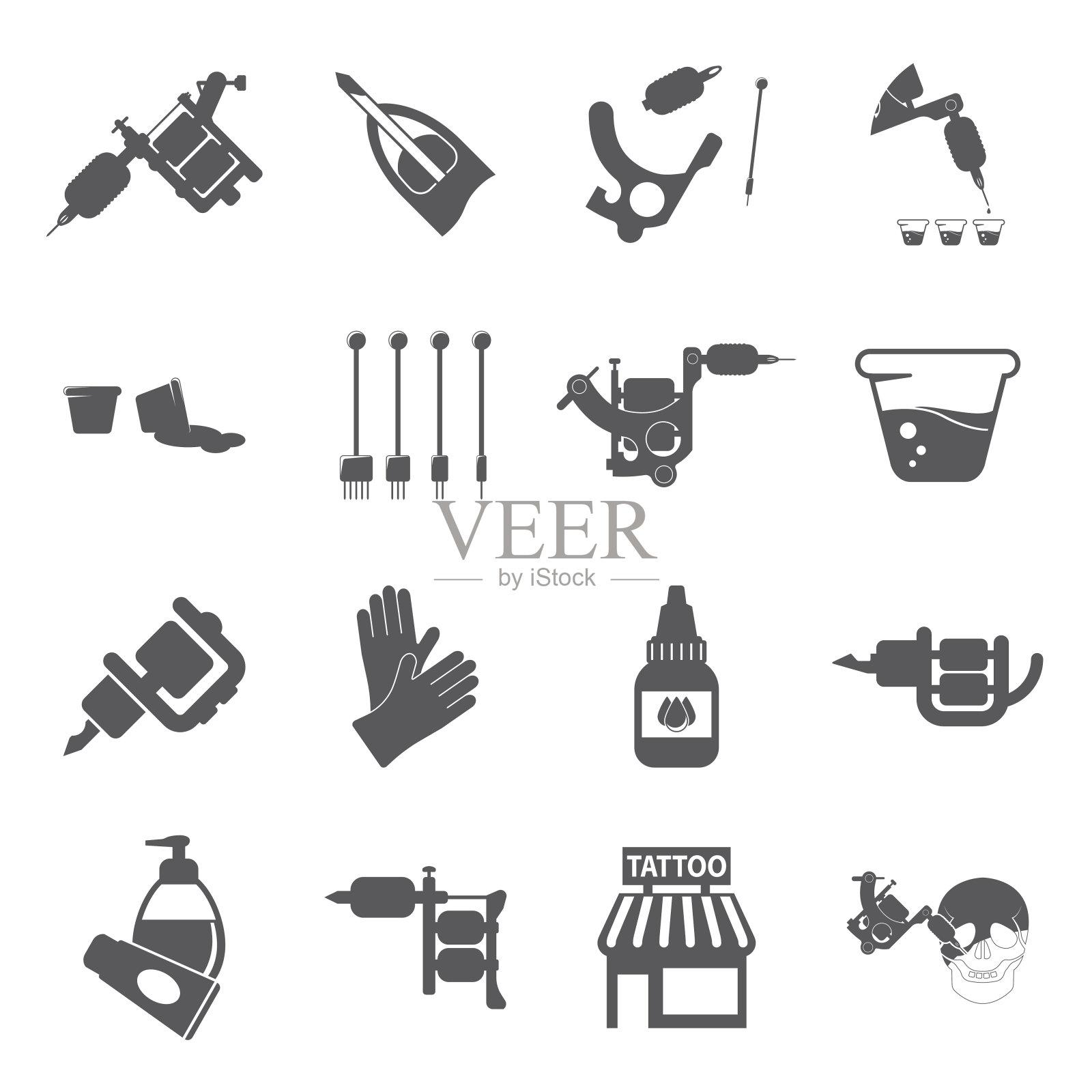 纹身，客厅，机器16黑色简单图标。插画图片素材