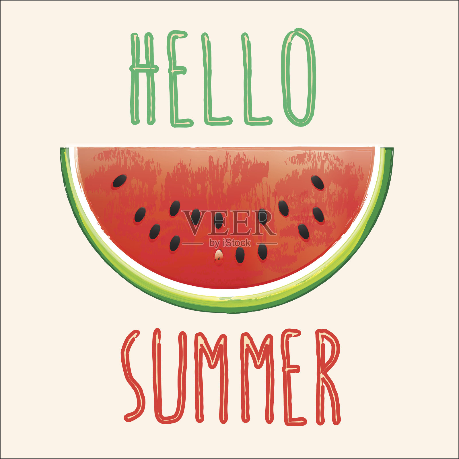 矢量水彩效果，西瓜水果，你好夏天插画图片素材