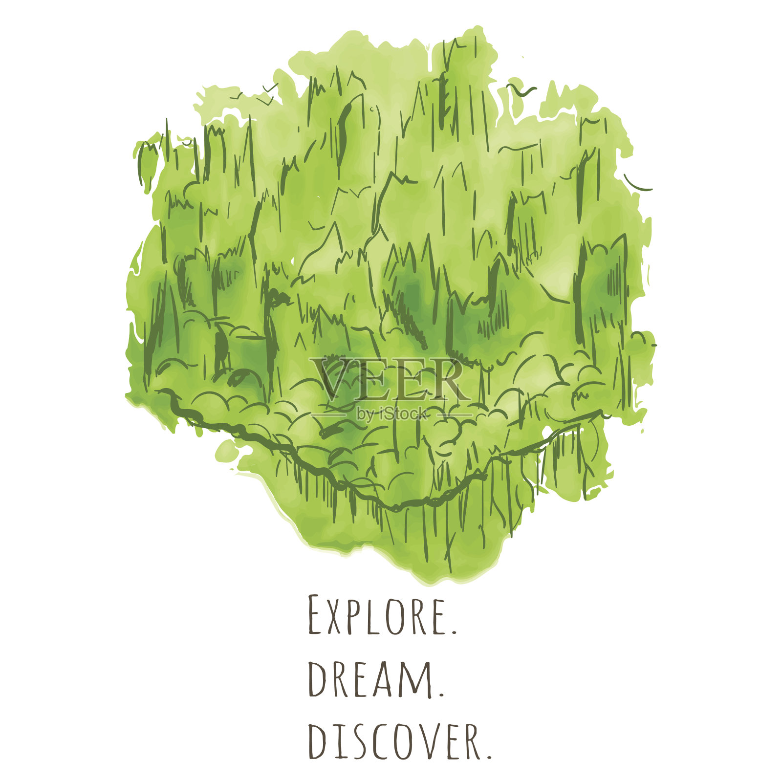 旅游概念手绘在绿色水彩纹理插画图片素材