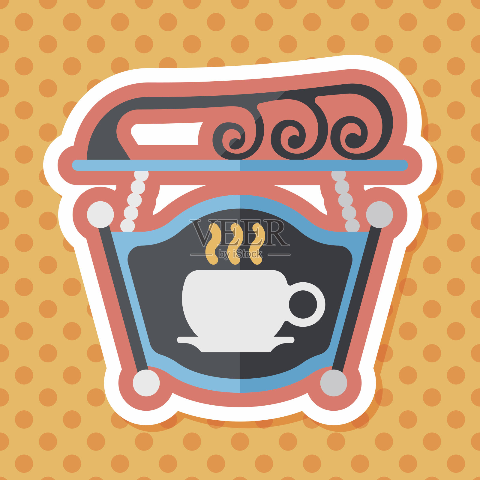 咖啡店标志与长阴影的平面图标，eps10插画图片素材