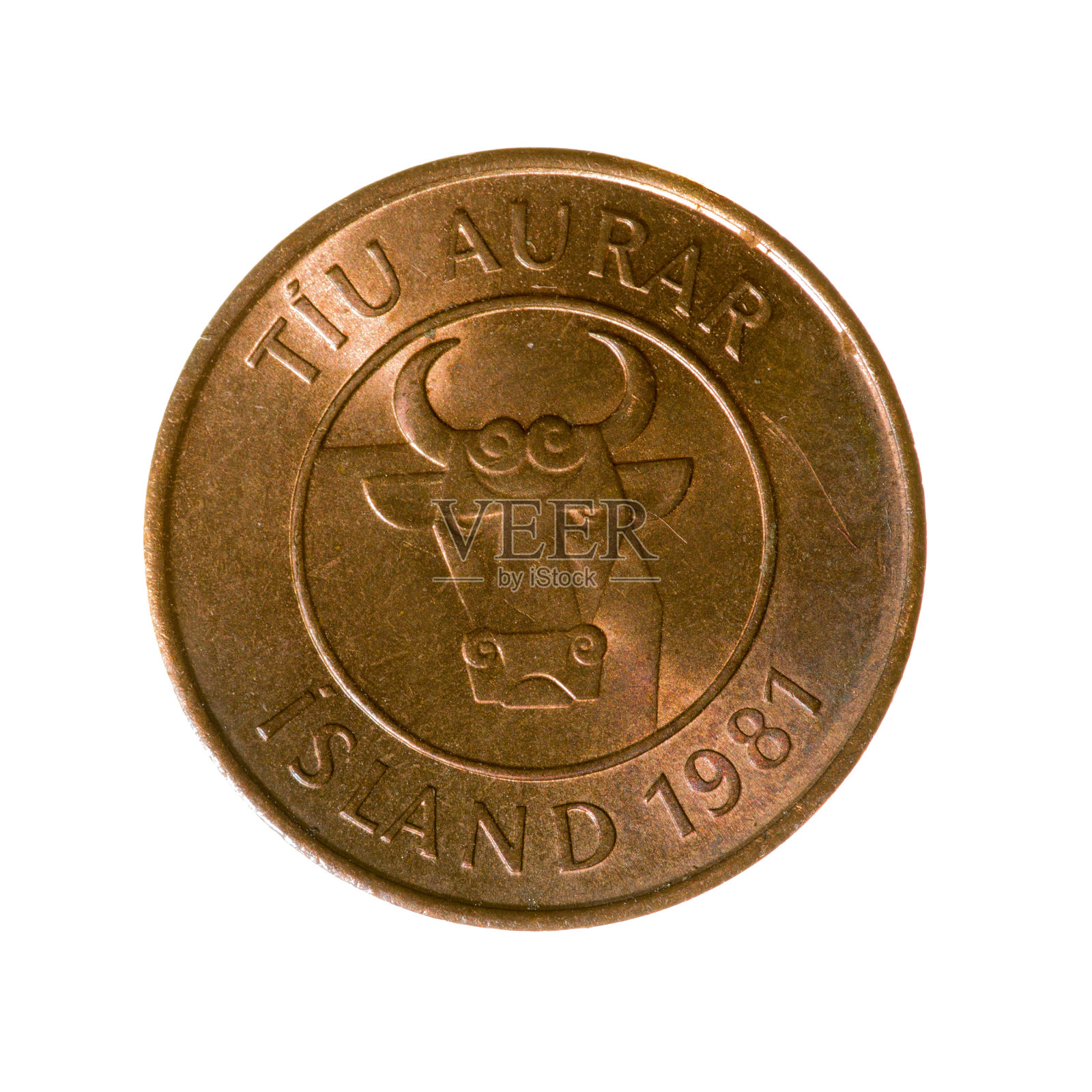 硬币十Eire冰岛孤立在白色背景。前视图。照片摄影图片