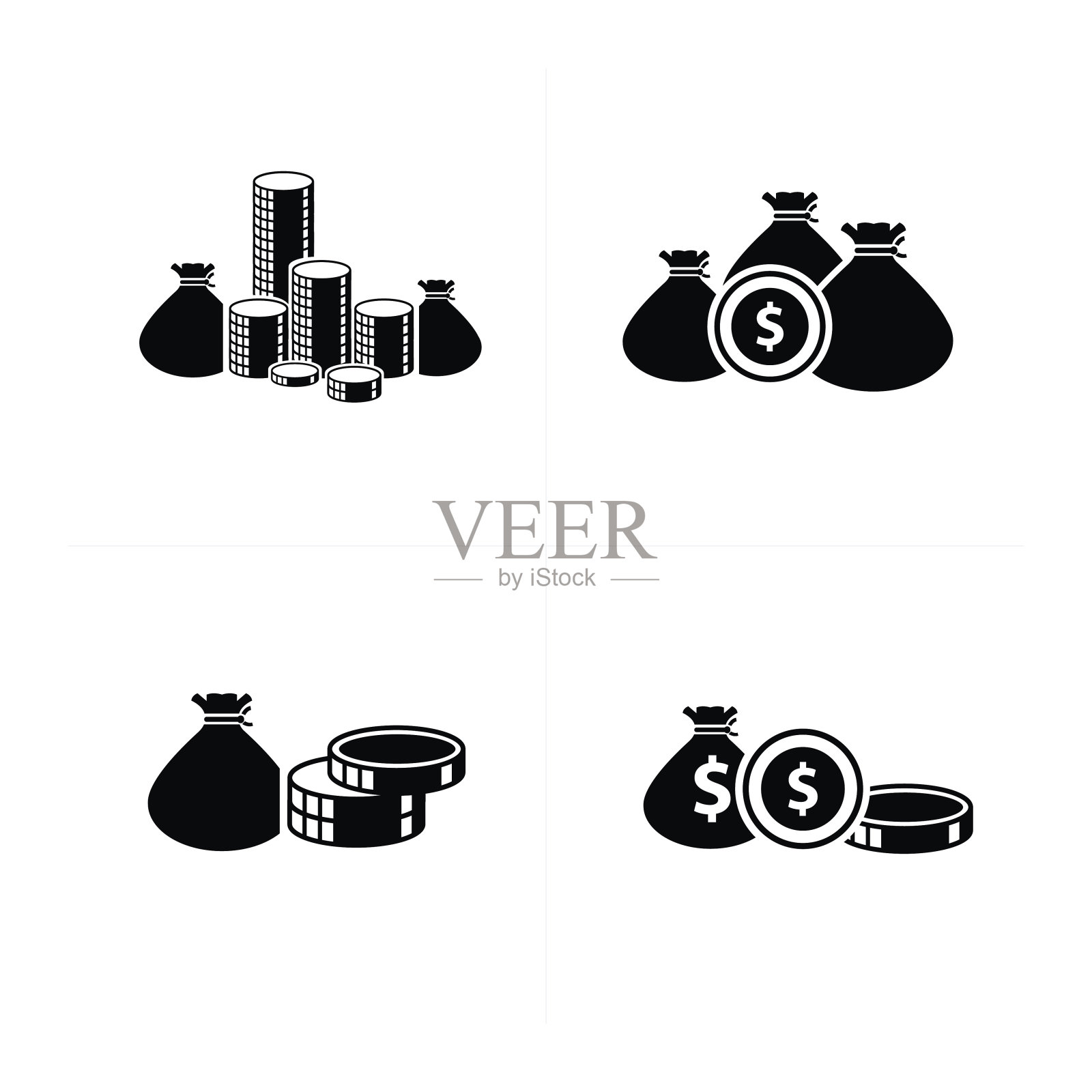 扁平设计的钱袋和硬币套插画图片素材