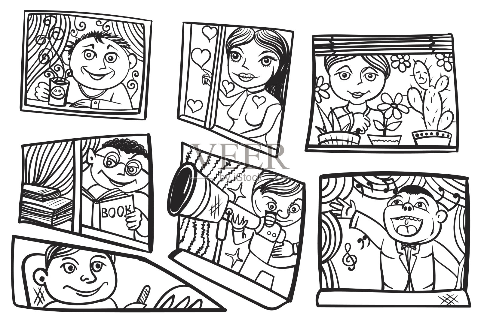 窗口和人类插画图片素材