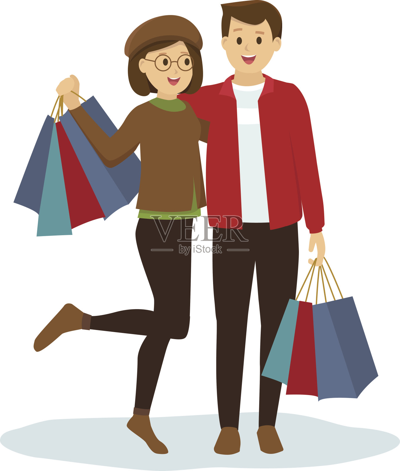 年轻夫妇为圣诞节购物插画图片素材