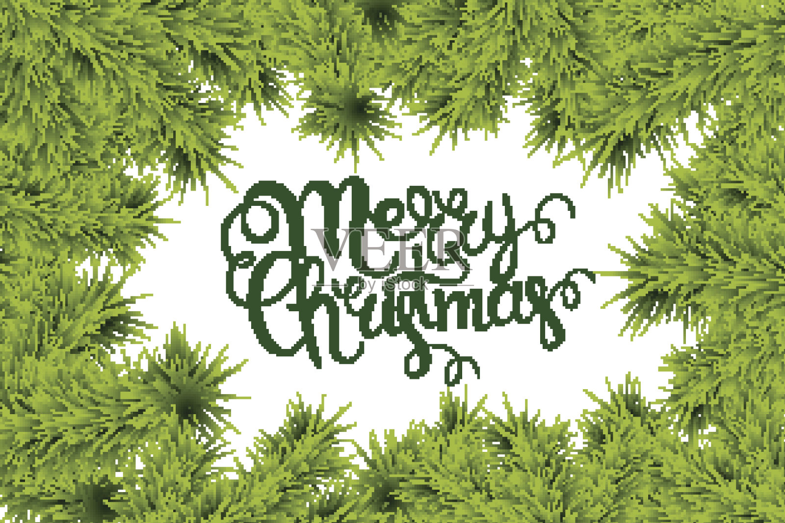 写着圣诞快乐的冷杉树枝框架插画图片素材