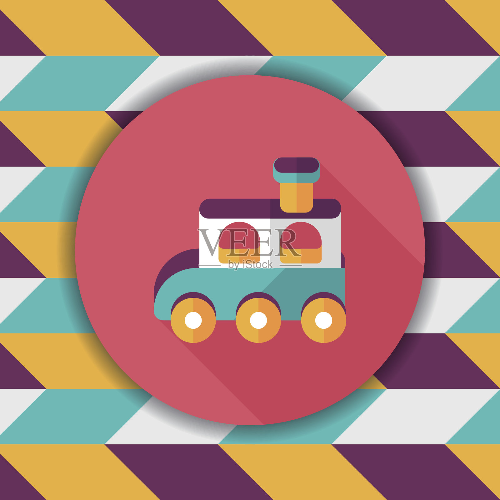 火车玩具平面图标与长影子，EPS 10插画图片素材