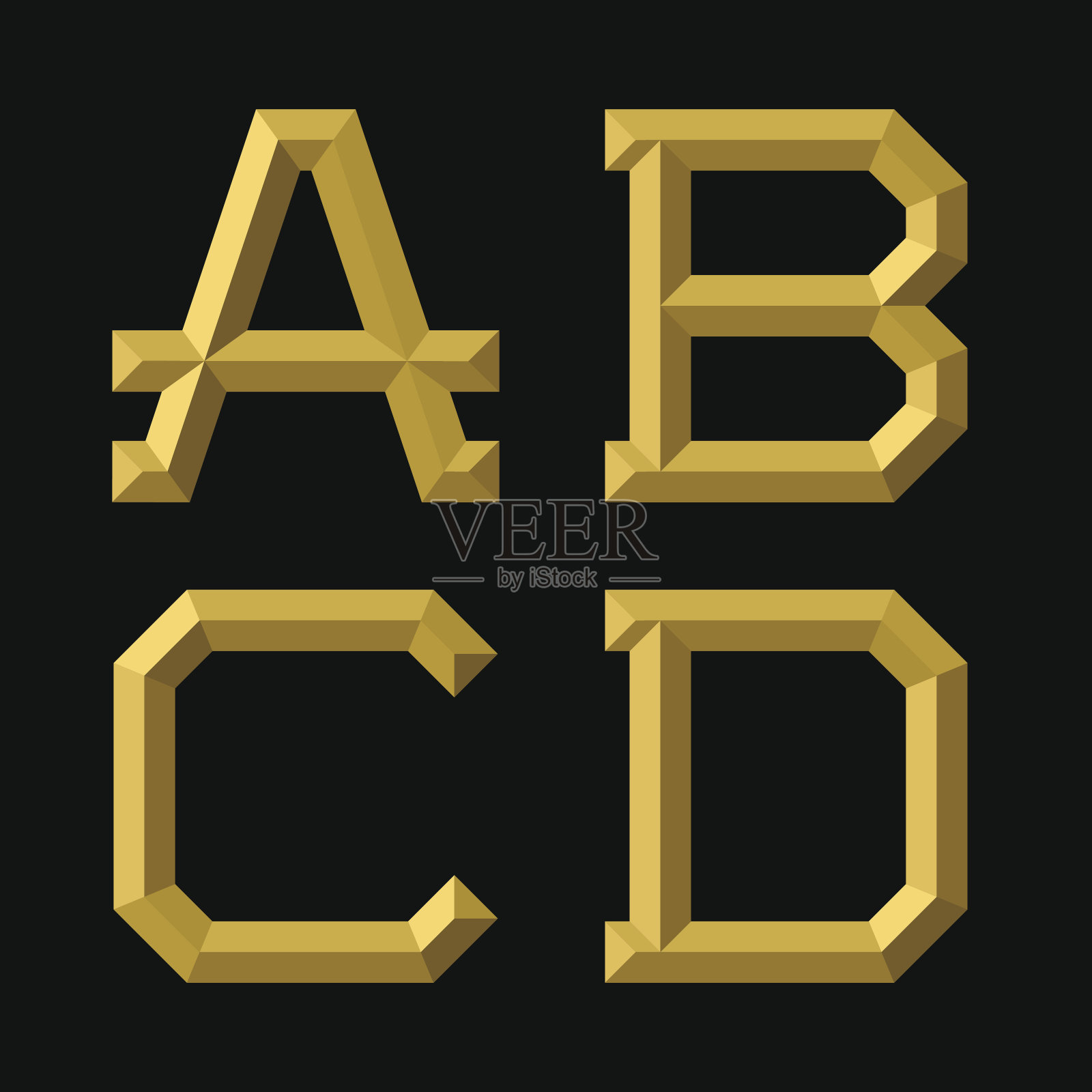 ABCD金色刻面字母。插画图片素材