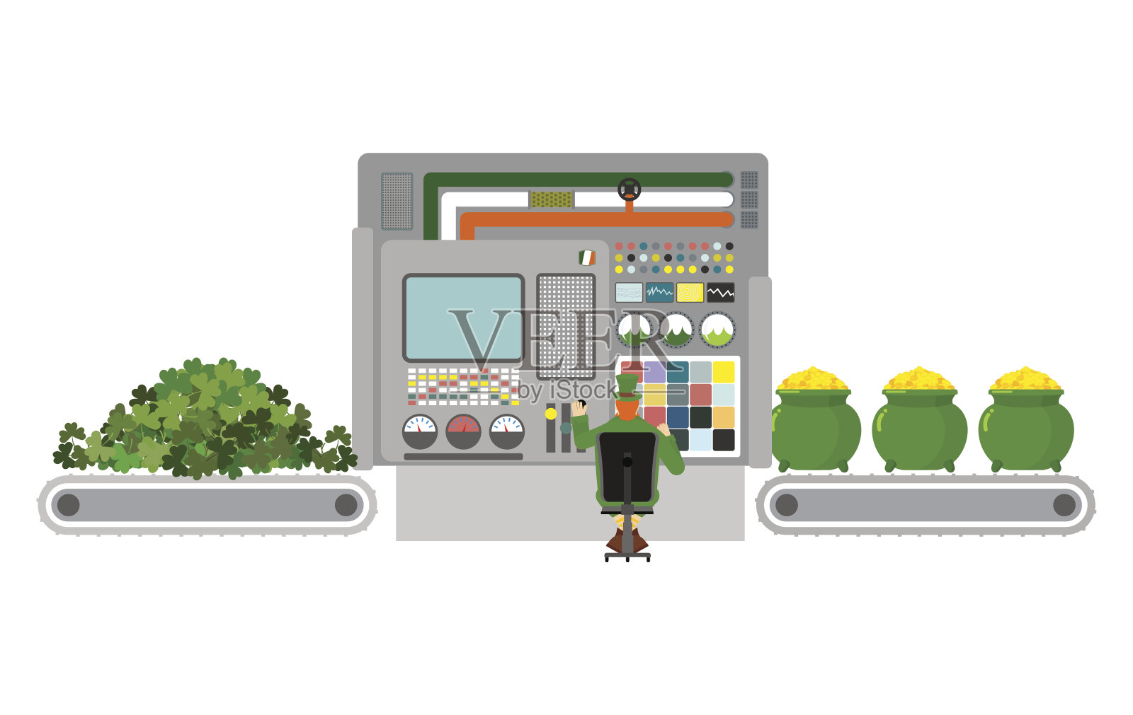 帕特里克。黄金产量。绿三叶草是过程插画图片素材