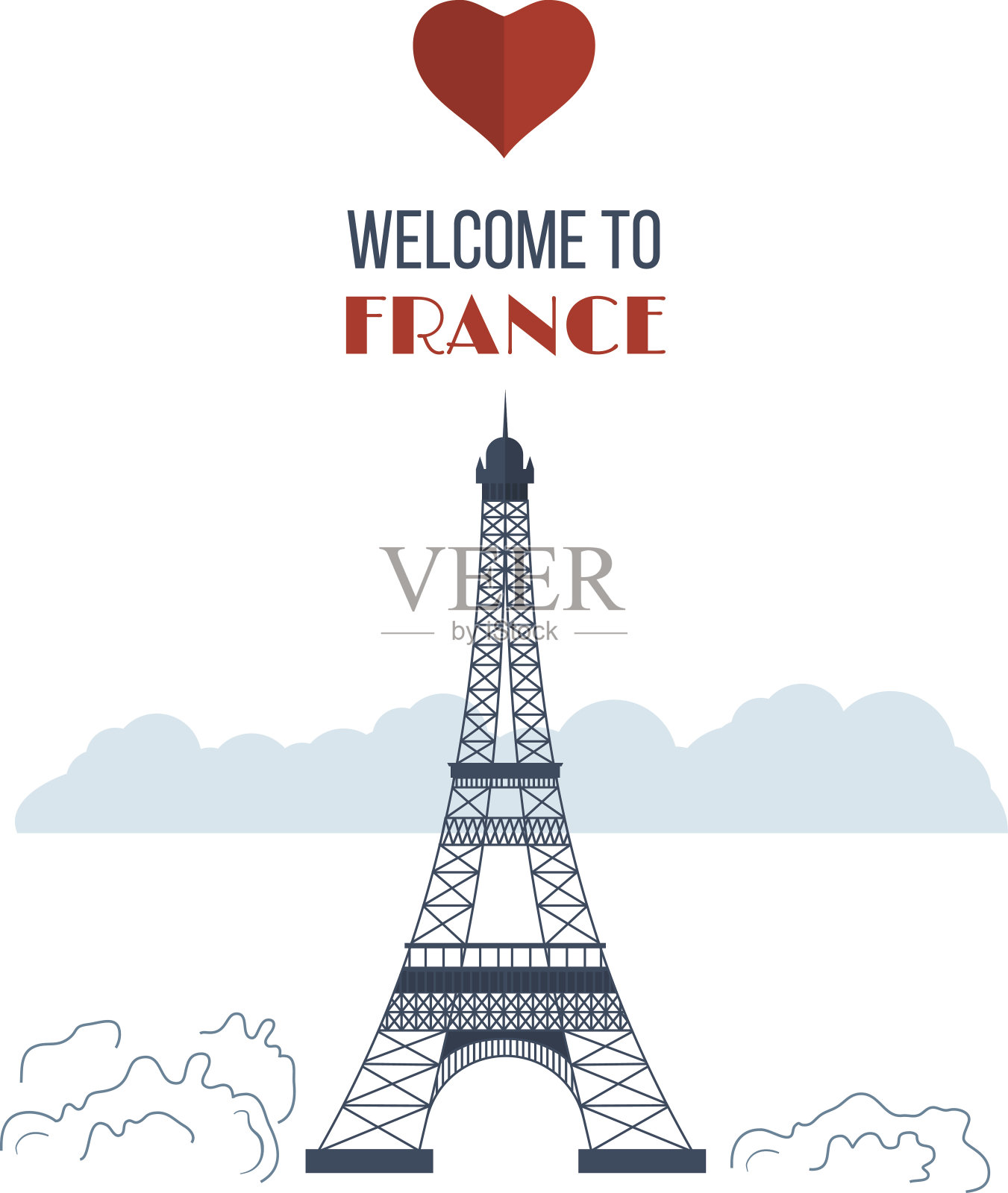 平面设计法国巴黎与埃菲尔铁塔插画图片素材