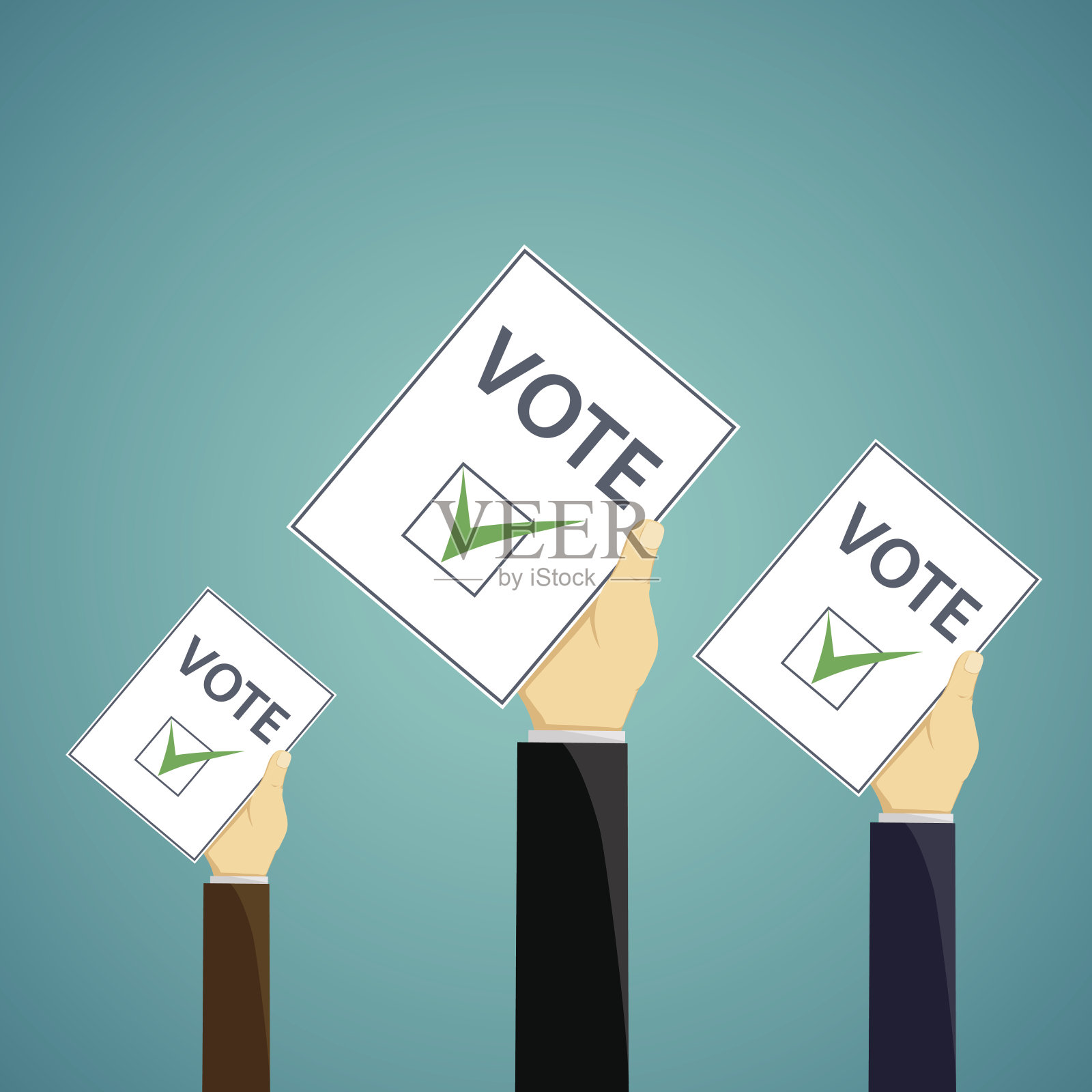 拿着选票的人手。选举日。插画图片素材