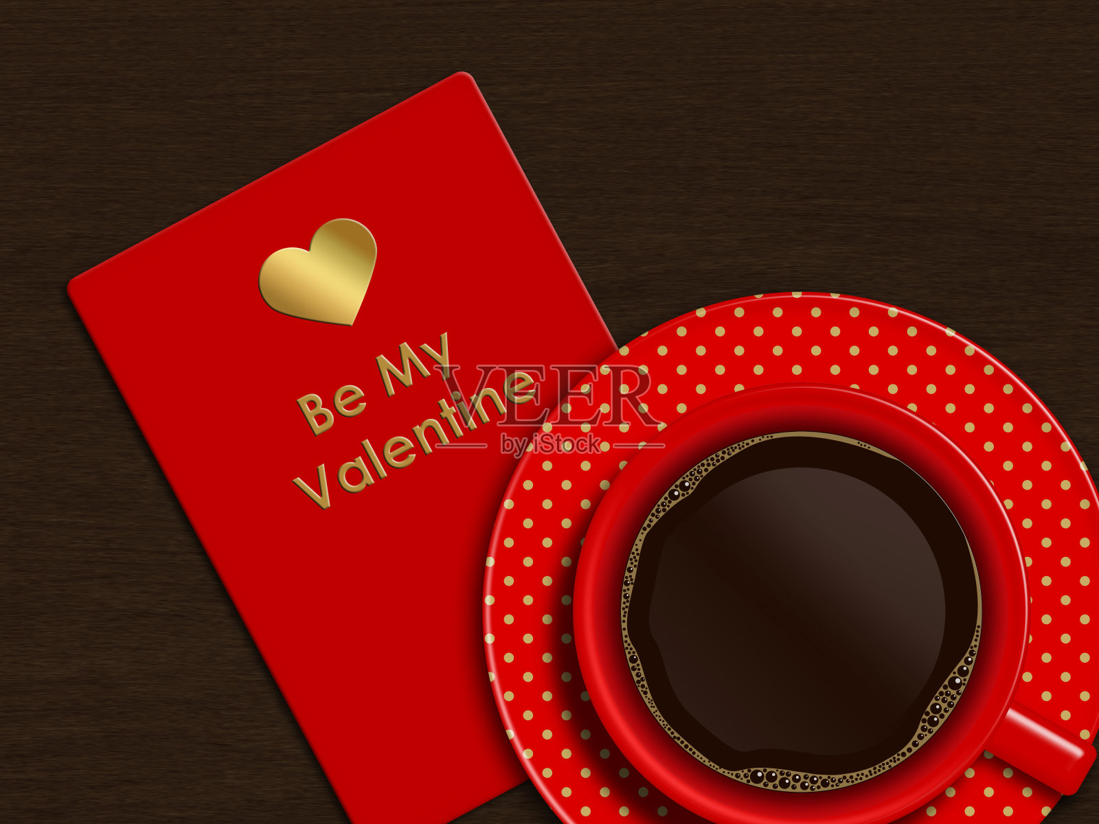 咖啡和情人节卡片的木制背景照片摄影图片