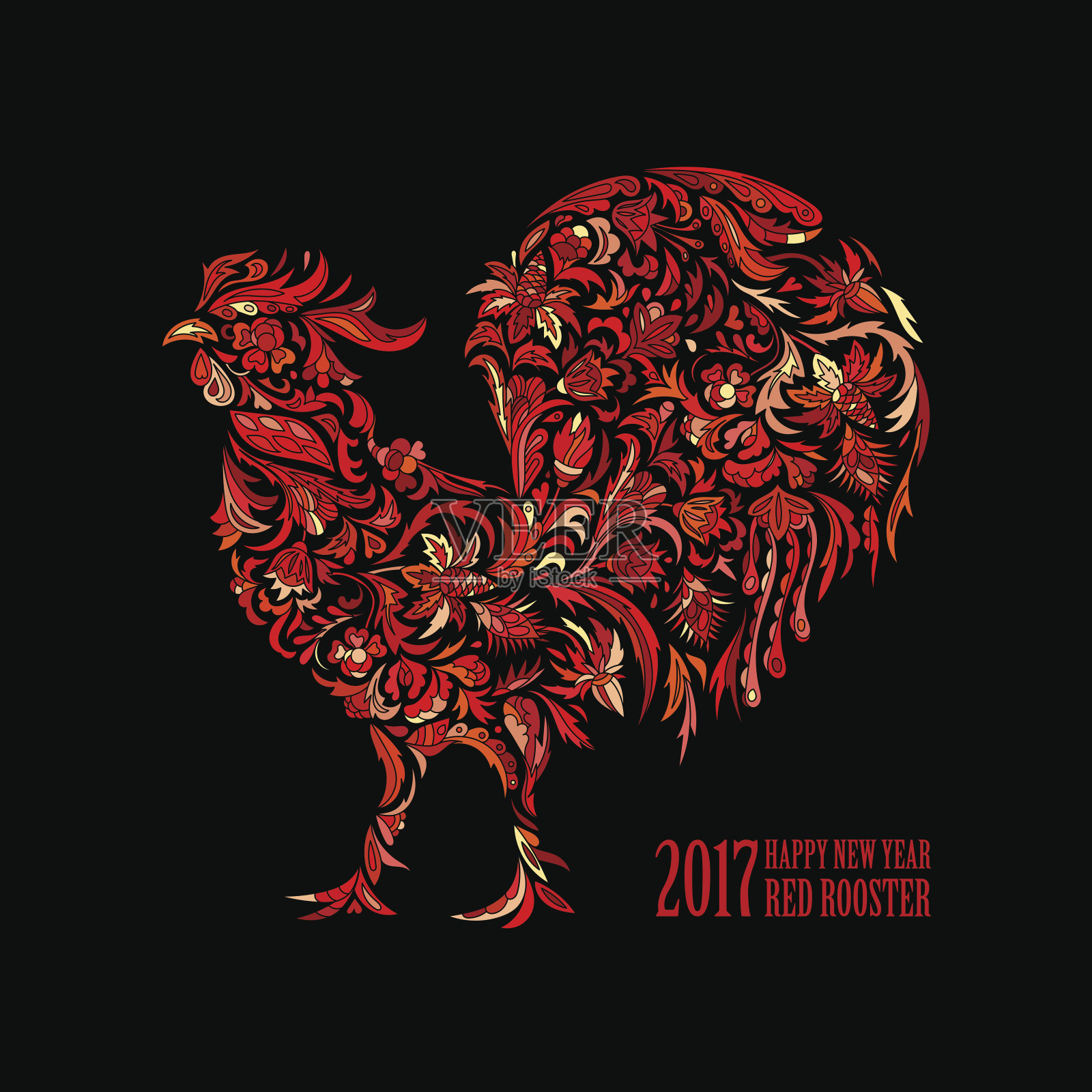 矢量红公鸡为中国新年2017设计模板素材