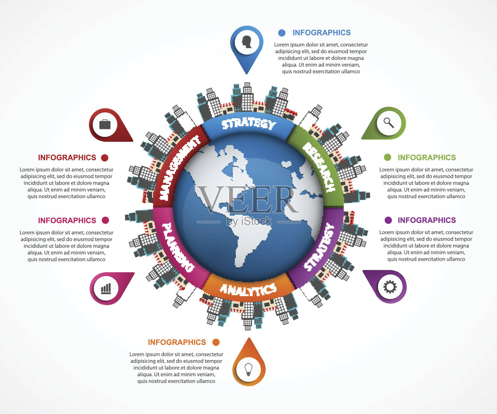 摘要信息图以地球为中心。插画图片素材