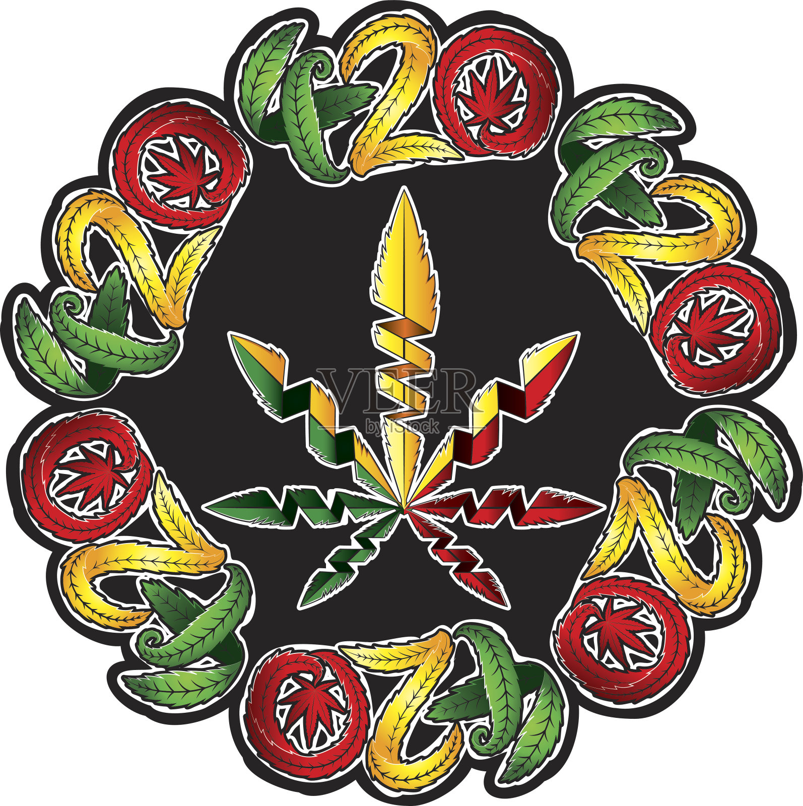 大麻大麻大麻叶子标志邮票插画图片素材