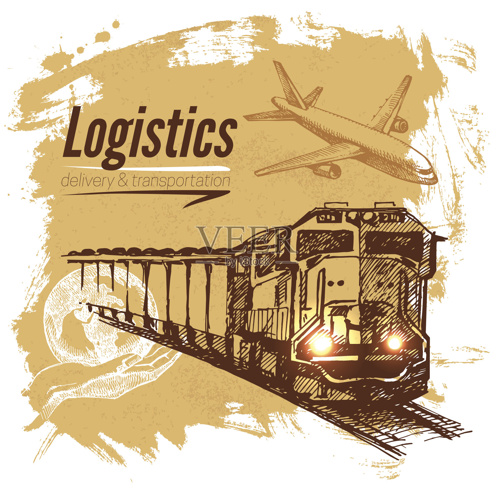 简述物流及配送背景。手绘矢量插图插画图片素材