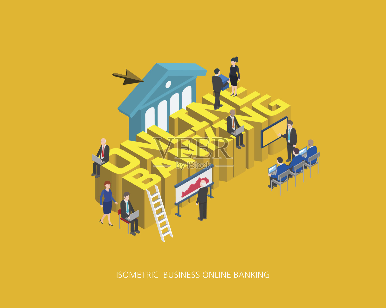 平面三维等距矢量插图网上银行概念设计，插画图片素材
