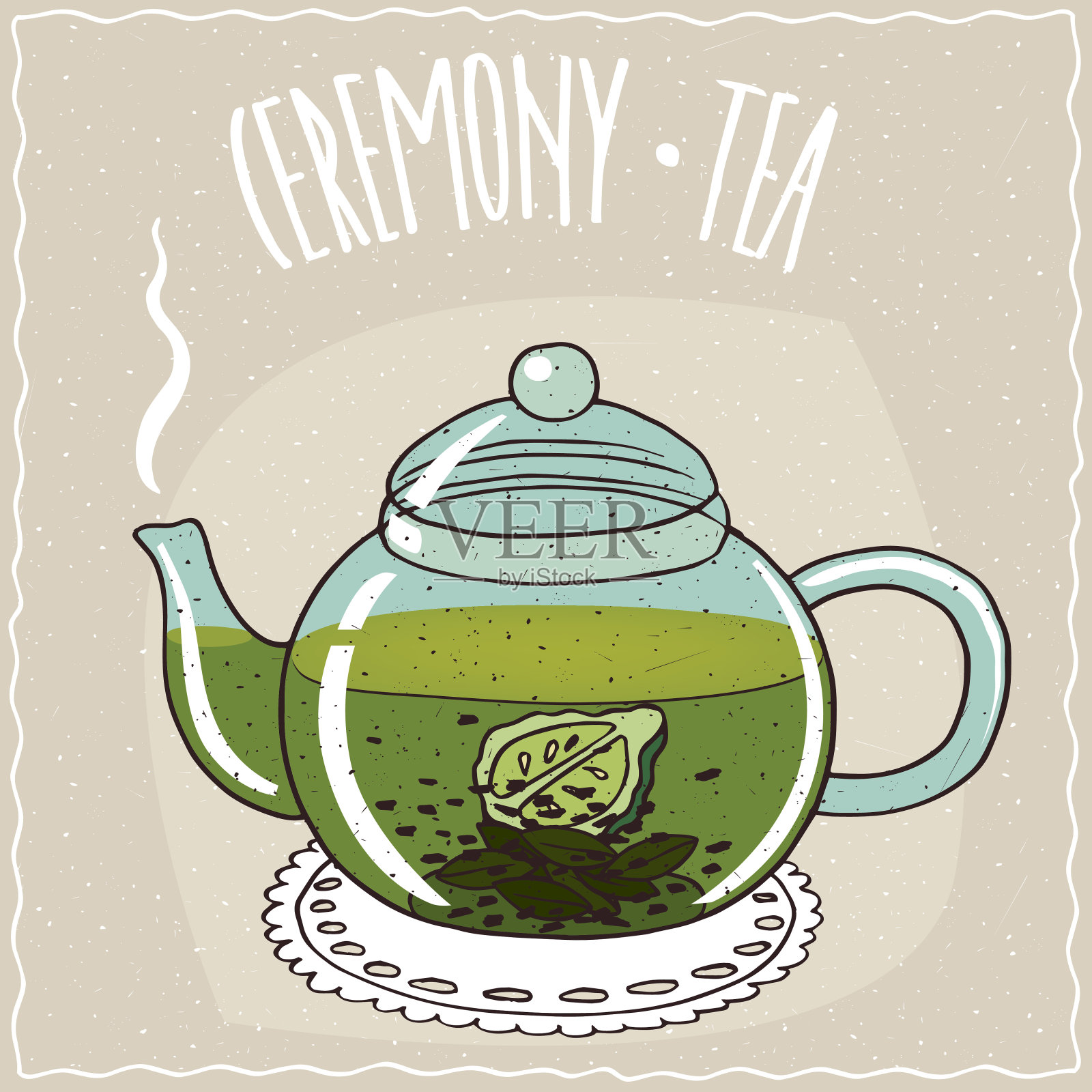 玻璃茶壶与茶与佛手柑插画图片素材