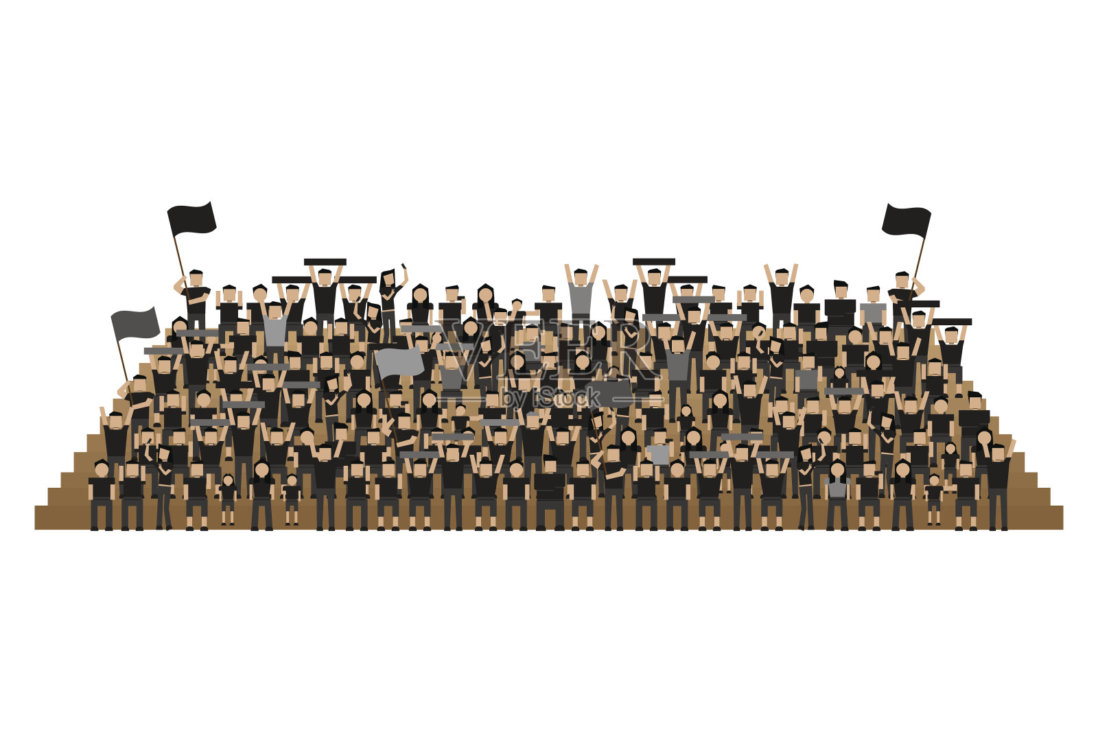 球场座位上的球迷穿着黑色的球衣插画图片素材