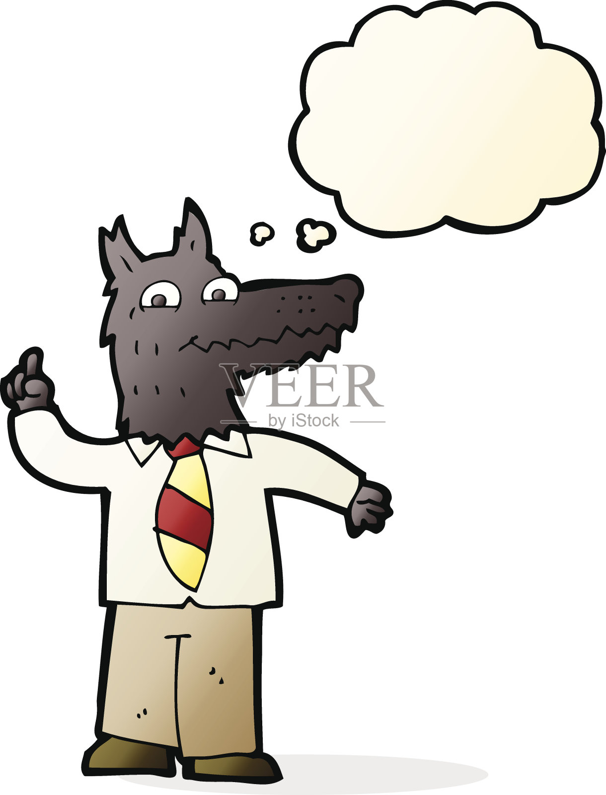 卡通企业狼带着创意带着思想泡泡设计元素图片