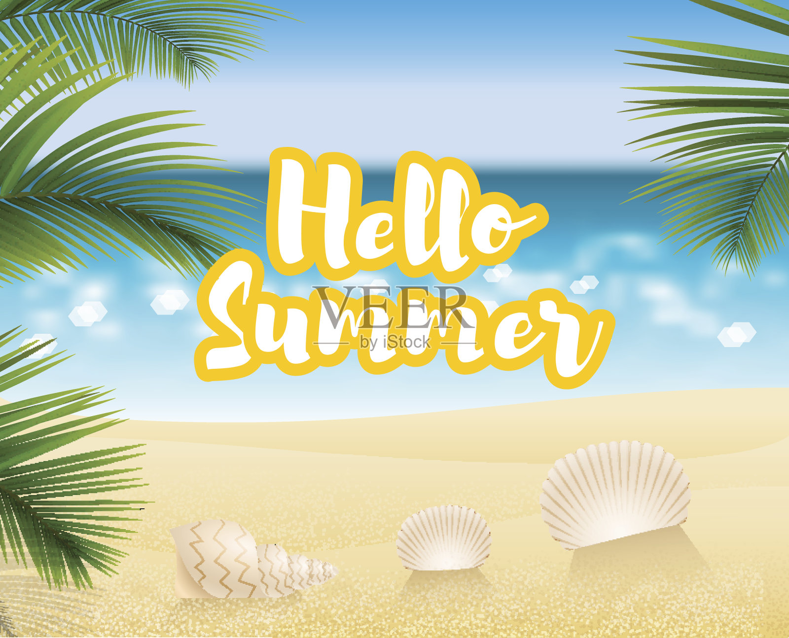 你好,夏天。沙滩成本插画图片素材