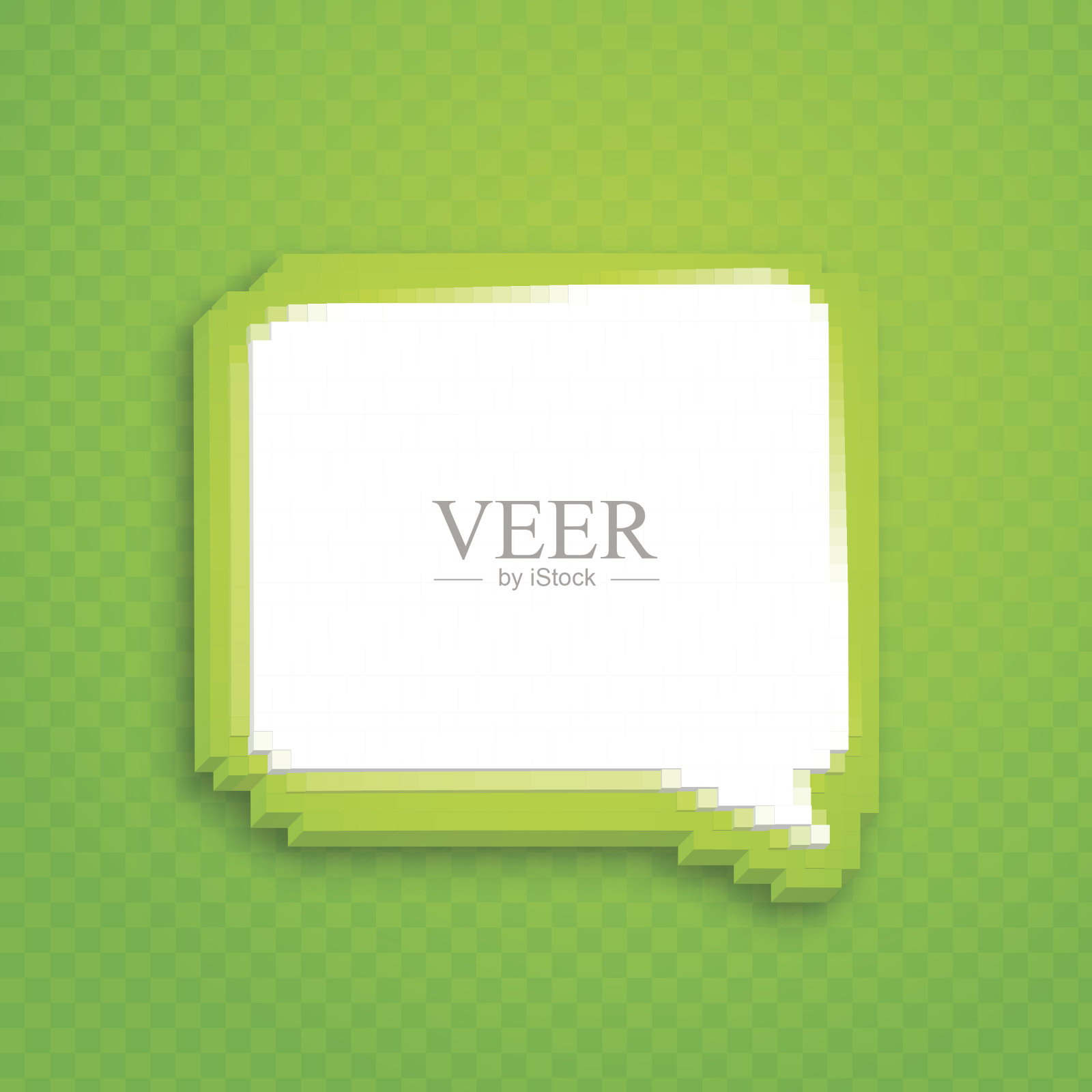 由三维立方体构成的绿色语音泡泡。像素艺术风格插画图片素材