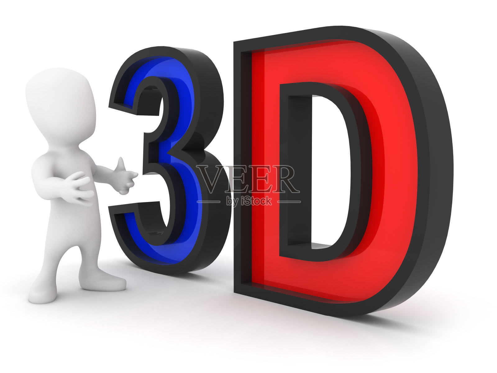 带着3d标志的小男人照片摄影图片